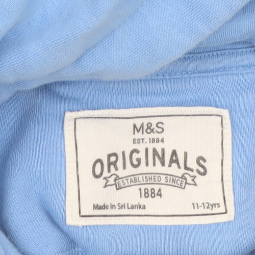 Marks and Spencer Boys Blue Full Zip Hoodie 11-12 Years Cotton Blend