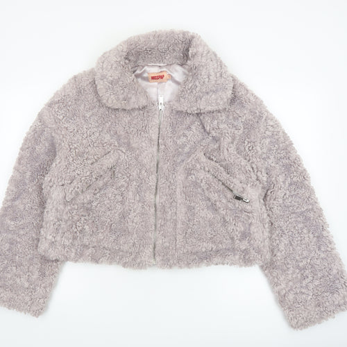 Misspap Women’s Grey Faux Shearling Cropped Bomber Jacket Size 12