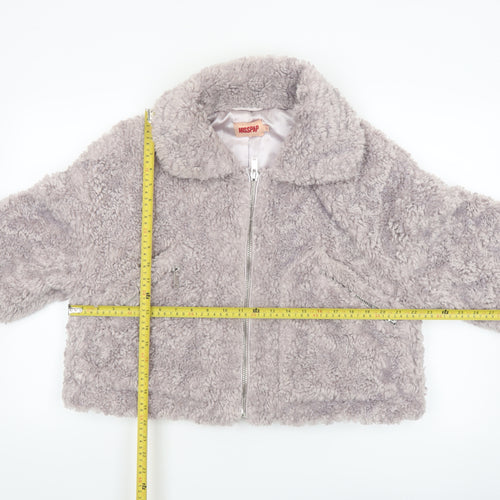 Misspap Women’s Grey Faux Shearling Cropped Bomber Jacket Size 12