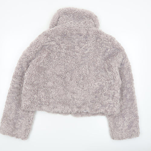Misspap Women’s Grey Faux Shearling Cropped Bomber Jacket Size 12