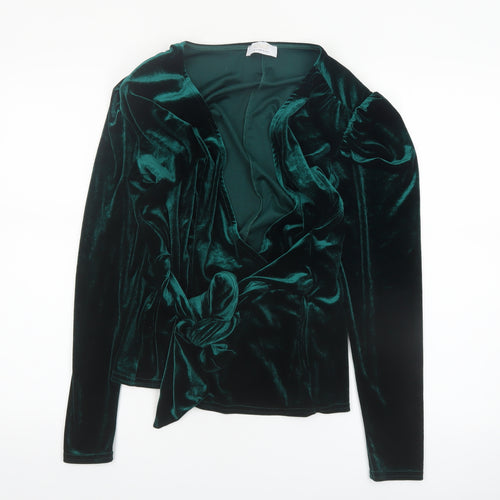 Quiz Womens Green Velvet Wrap Blouse Long Sleeve UK 12