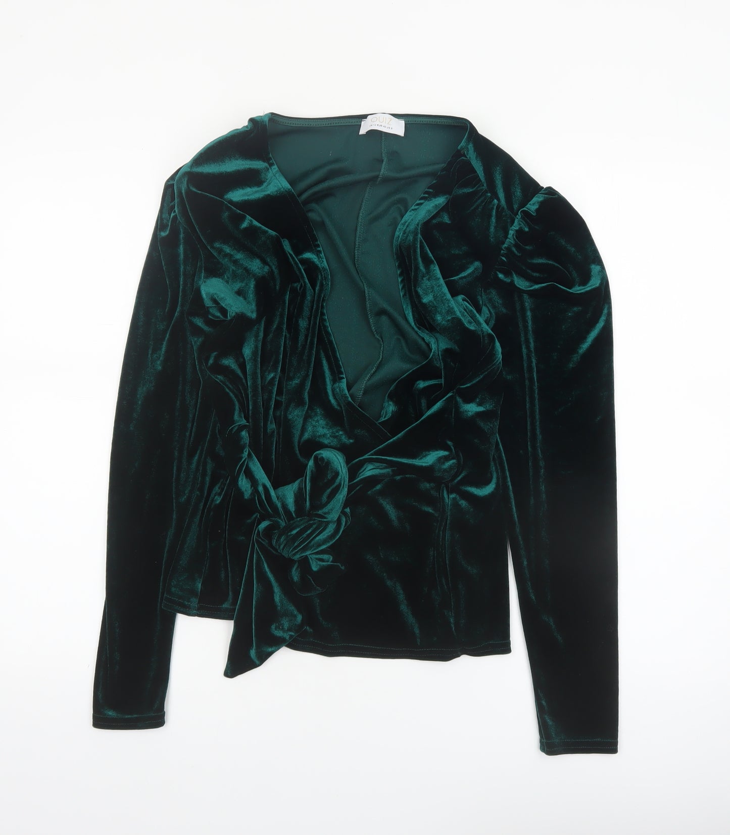 Quiz Womens Green Velvet Wrap Blouse Long Sleeve UK 12