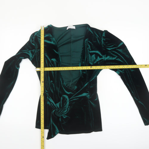 Quiz Womens Green Velvet Wrap Blouse Long Sleeve UK 12