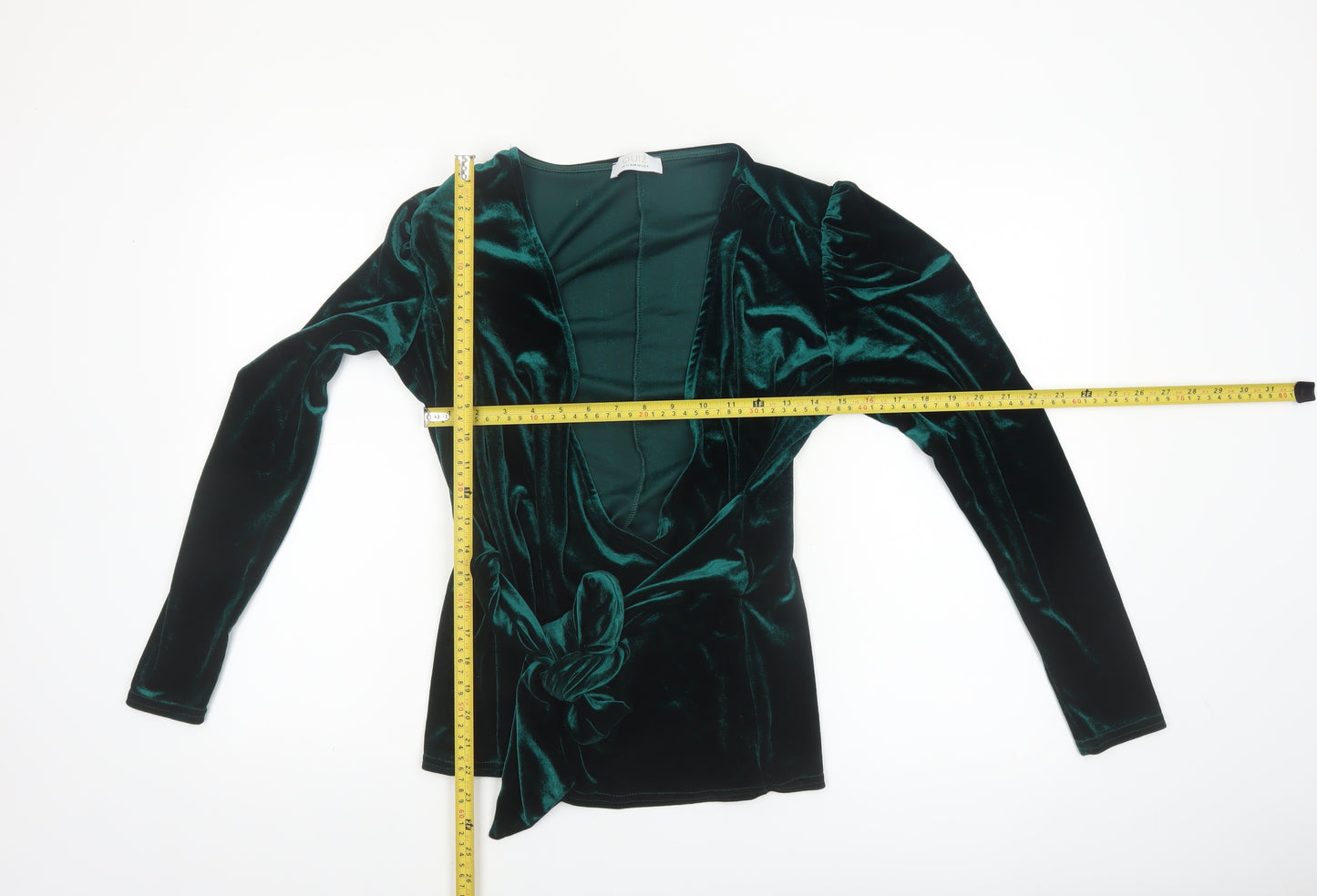Quiz Womens Green Velvet Wrap Blouse Long Sleeve UK 12