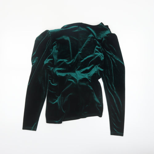 Quiz Womens Green Velvet Wrap Blouse Long Sleeve UK 12