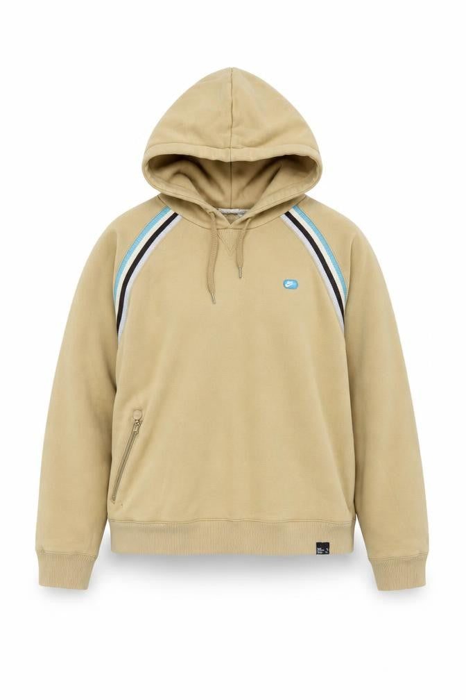 Front view of Nike Women Beige Hooded Pullover Sweatshirt L Cotton Blend