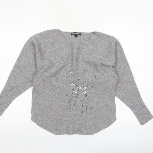 Paramour Women's Grey Beaded Knit Pullover Jumper Size S