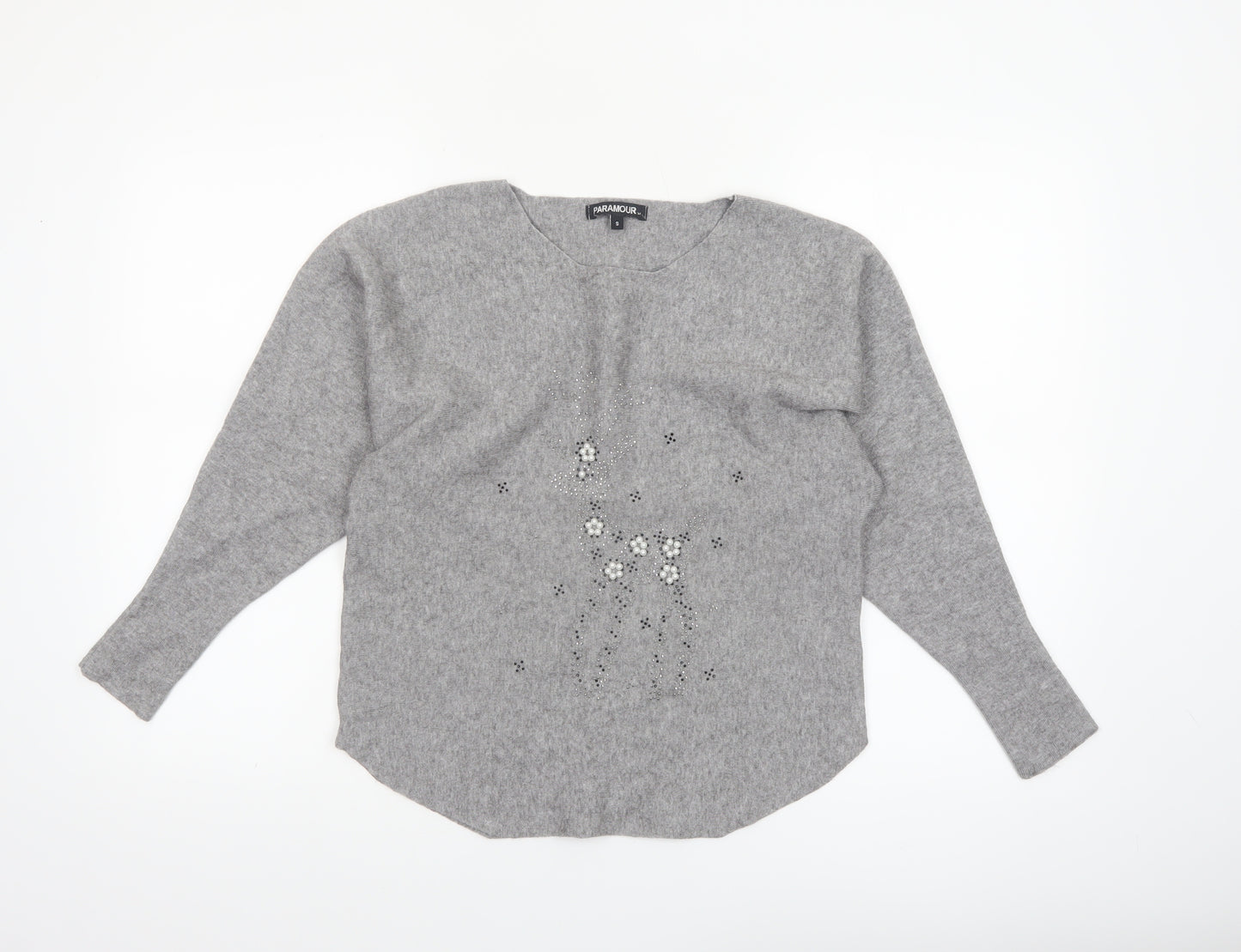 Paramour Women's Grey Beaded Knit Pullover Jumper Size S