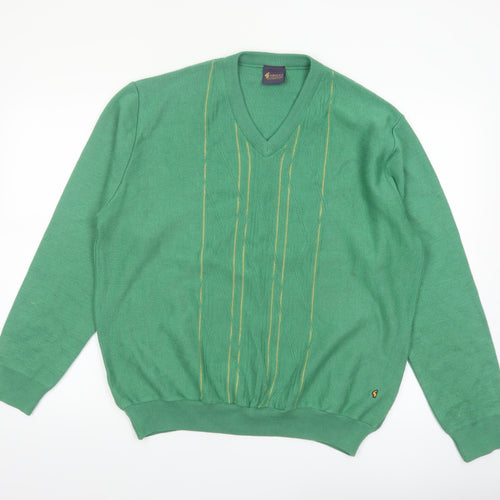 Gabicci Men's Green V-Neck Cotton Blend Jumper Size L