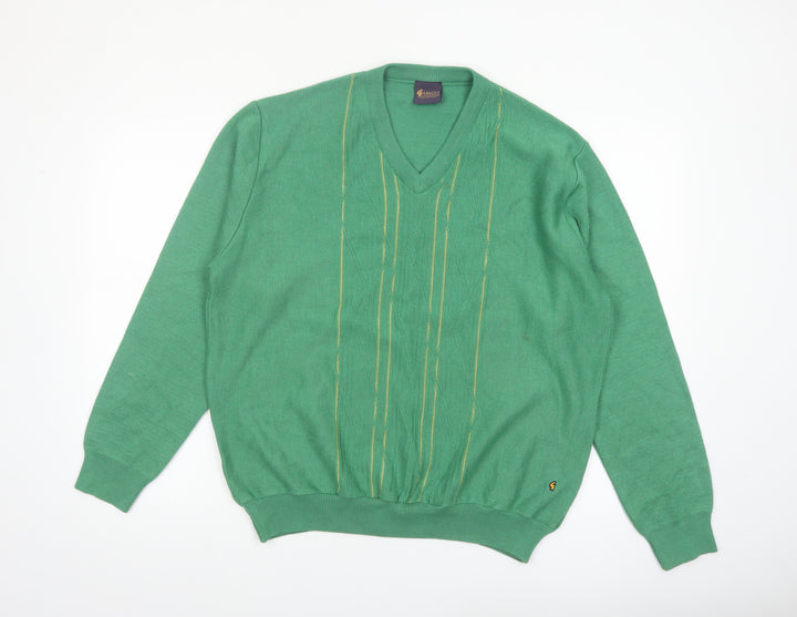 Gabicci Men's Green V-Neck Cotton Blend Jumper Size L