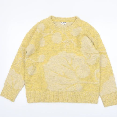 FatFace Women Yellow Floral Knit Wool Blend Pullover Jumper UK 10