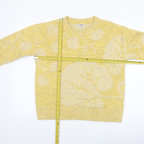 FatFace Women Yellow Floral Knit Wool Blend Pullover Jumper UK 10