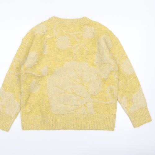 FatFace Women Yellow Floral Knit Wool Blend Pullover Jumper UK 10