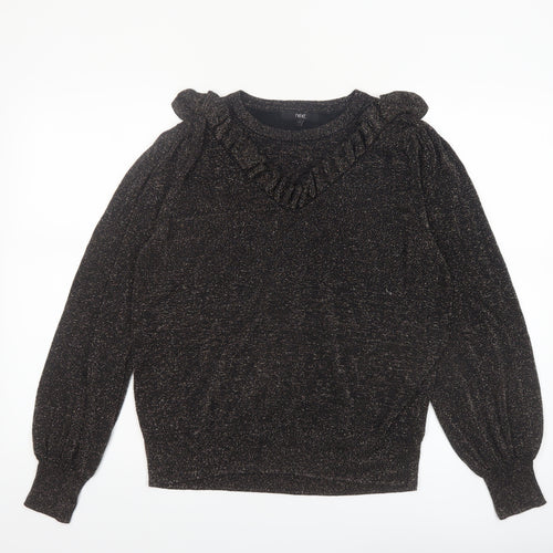 Next Womens Black Metallic Ruffle Pullover Jumper Size 18
