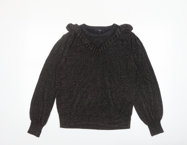 Next Womens Black Metallic Ruffle Pullover Jumper Size 18