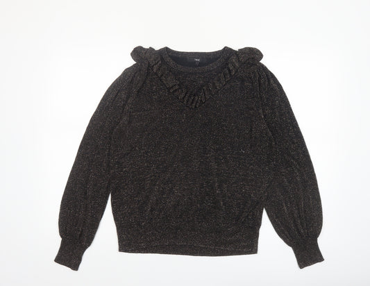 Next Womens Black Metallic Ruffle Pullover Jumper Size 18