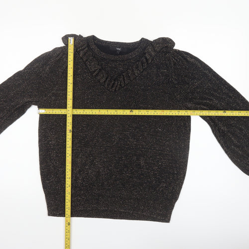 Next Womens Black Metallic Ruffle Pullover Jumper Size 18
