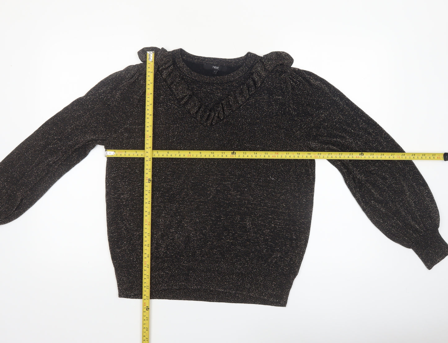 Next Womens Black Metallic Ruffle Pullover Jumper Size 18