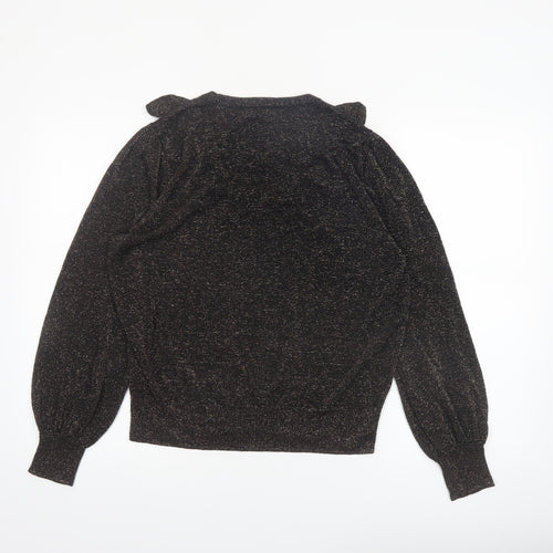 Next Womens Black Metallic Ruffle Pullover Jumper Size 18