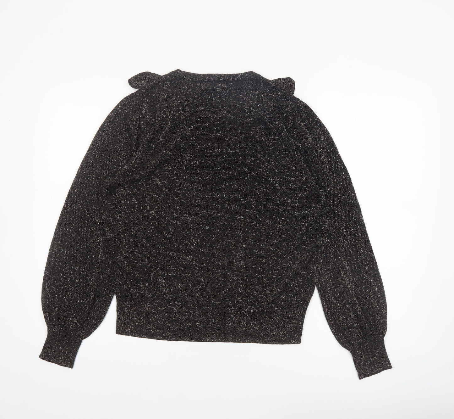 Next Womens Black Metallic Ruffle Pullover Jumper Size 18