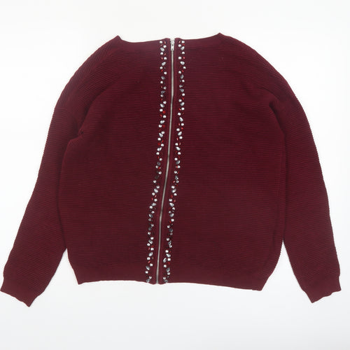 Next Women Red Sequin Zip Back Knit Jumper Size 12