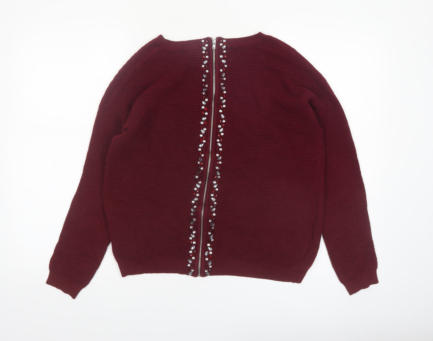 Next Women Red Sequin Zip Back Knit Jumper Size 12
