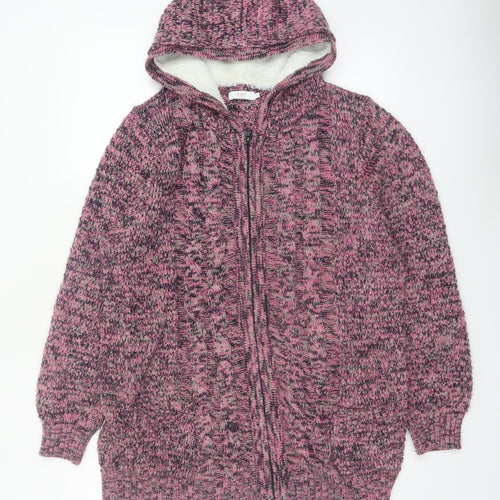 Cotton Traders Womens Pink Hooded Full Zip Knit Jumper Size 16