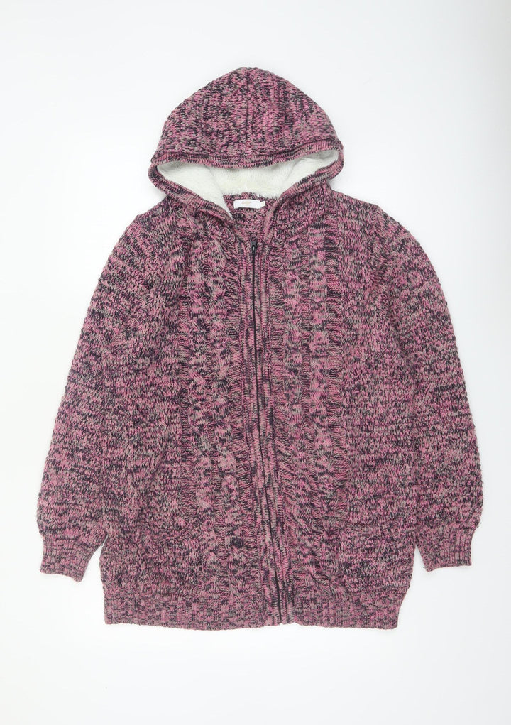 Cotton Traders Womens Pink Hooded Full Zip Knit Jumper Size 16