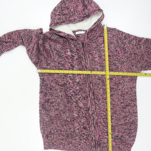 Cotton Traders Womens Pink Hooded Full Zip Knit Jumper Size 16