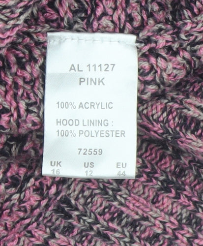 Cotton Traders Womens Pink Hooded Full Zip Knit Jumper Size 16