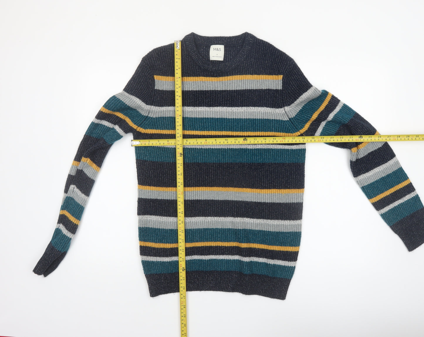 Marks and Spencer Men's Multicoloured Striped Pullover Jumper Size S