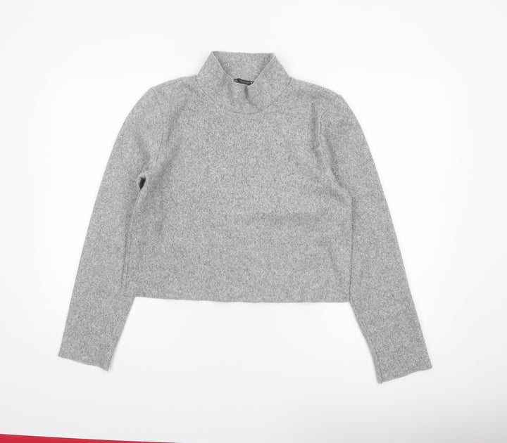 Zara Women’s Grey Mock Neck Cropped Knit Top Size M