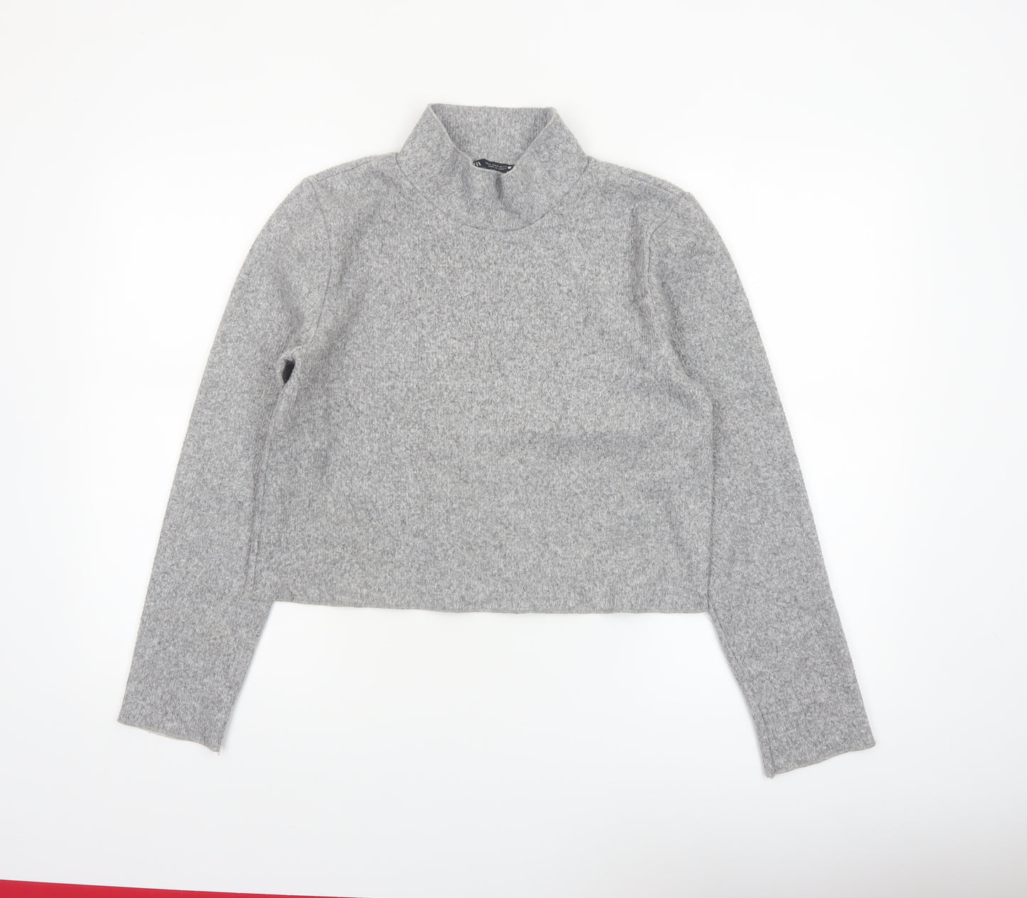 Zara Women’s Grey Mock Neck Cropped Knit Top Size M