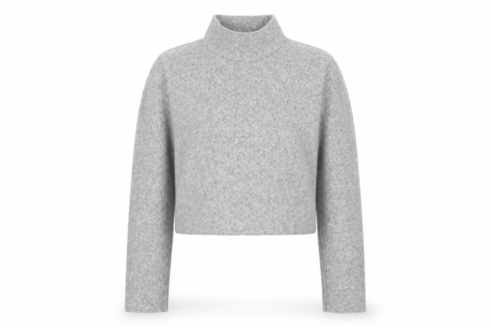 Front view of Zara Women’s Grey Mock Neck Cropped Knit Top, size M