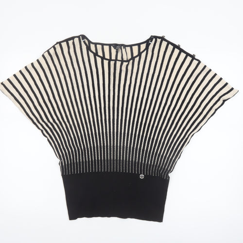 Star by Julien Macdonald Women Black Beige Striped Batwing Jumper Size 14