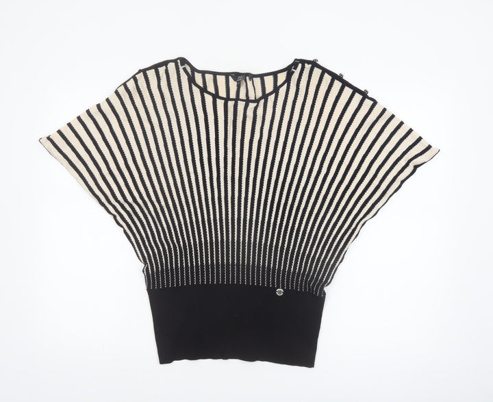 Star by Julien Macdonald Women Black Beige Striped Batwing Jumper Size 14