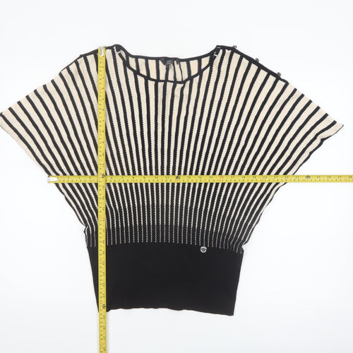 Star by Julien Macdonald Women Black Beige Striped Batwing Jumper Size 14