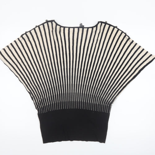 Star by Julien Macdonald Women Black Beige Striped Batwing Jumper Size 14