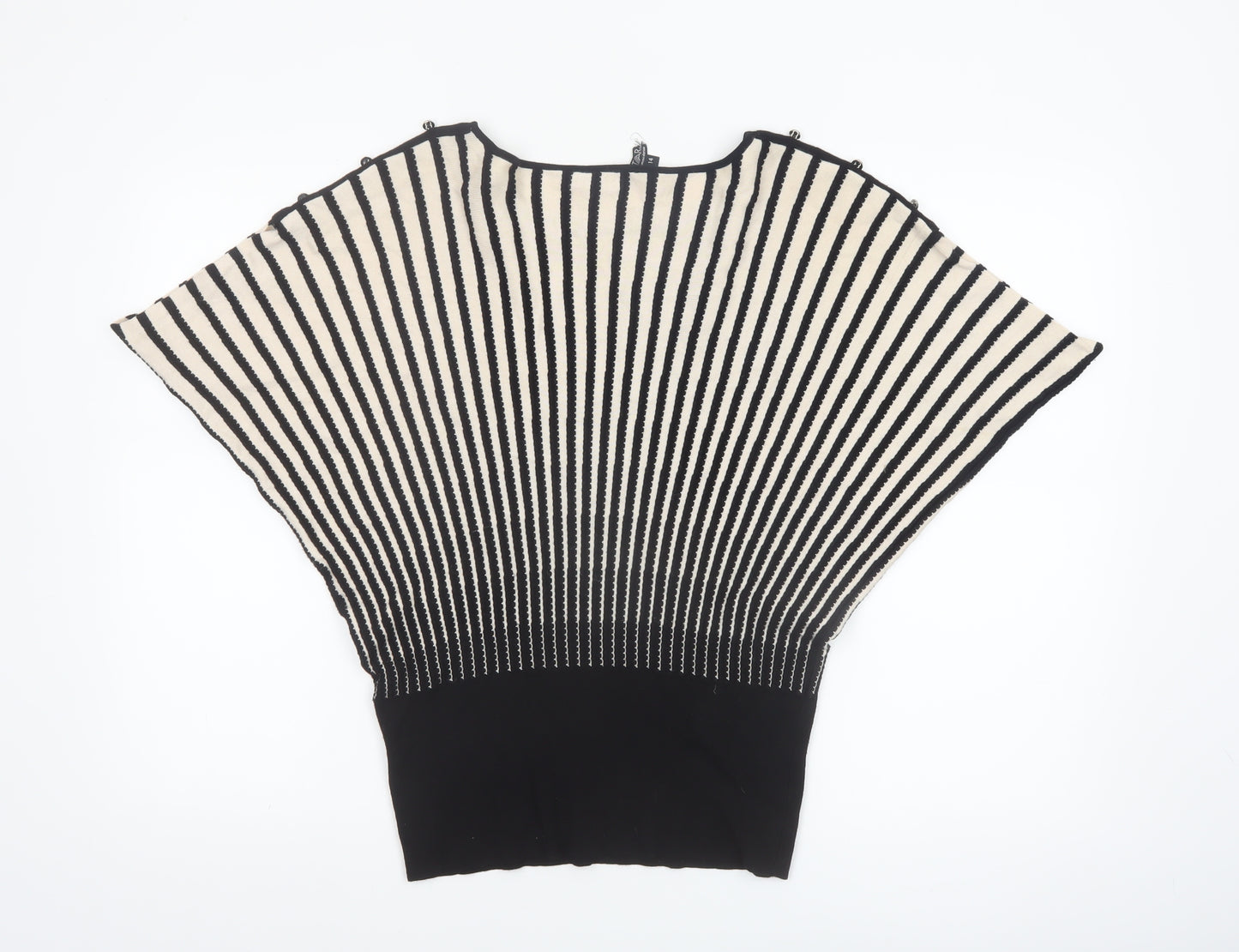 Star by Julien Macdonald Women Black Beige Striped Batwing Jumper Size 14