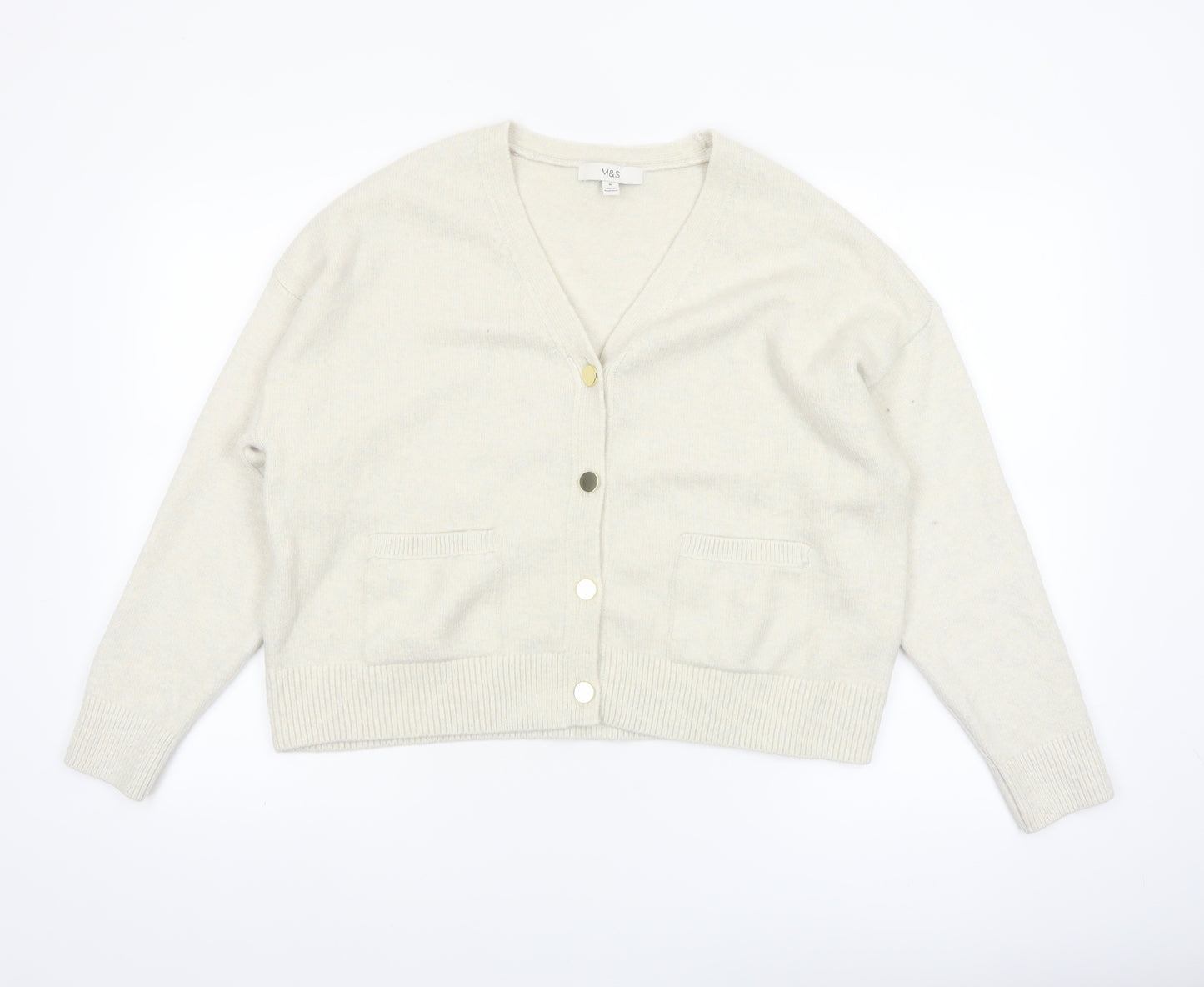 Marks and Spencer Women's Ivory V-Neck Button Cardigan Size M