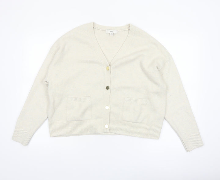 Marks and Spencer Women's Ivory V-Neck Button Cardigan Size M