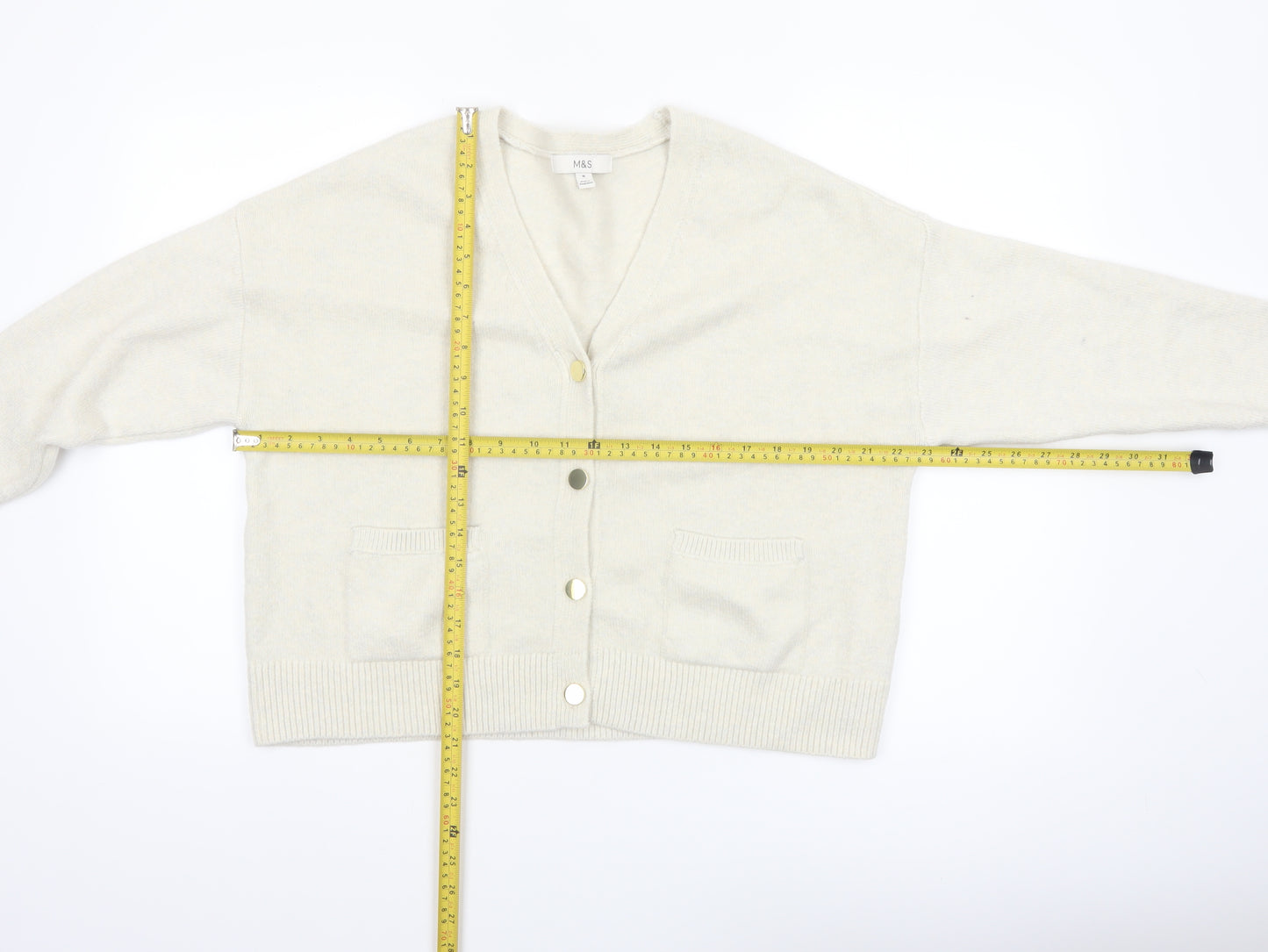Marks and Spencer Women's Ivory V-Neck Button Cardigan Size M