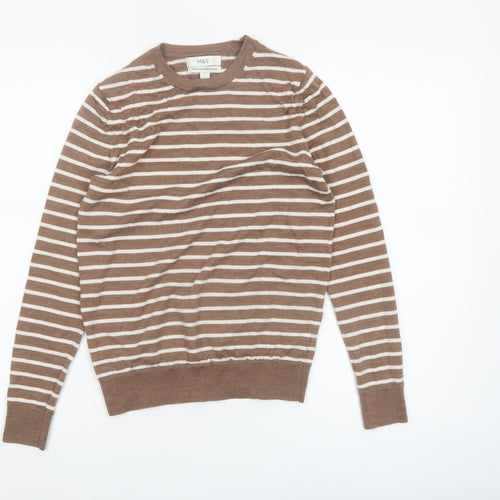 Marks and Spencer Women’s Brown Striped Merino Wool Jumper Size 6