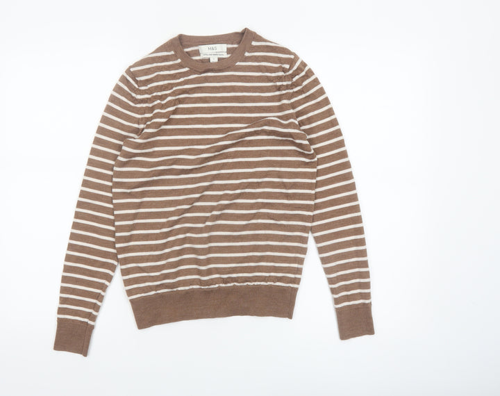 Marks and Spencer Women’s Brown Striped Merino Wool Jumper Size 6