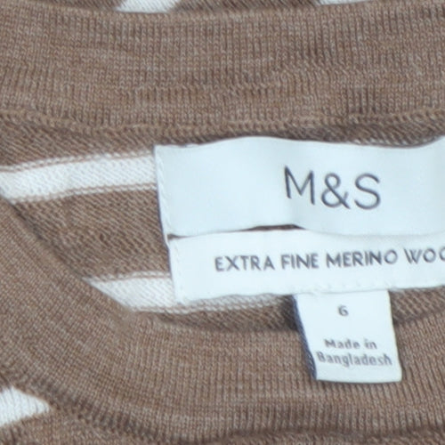 Marks and Spencer Women’s Brown Striped Merino Wool Jumper Size 6