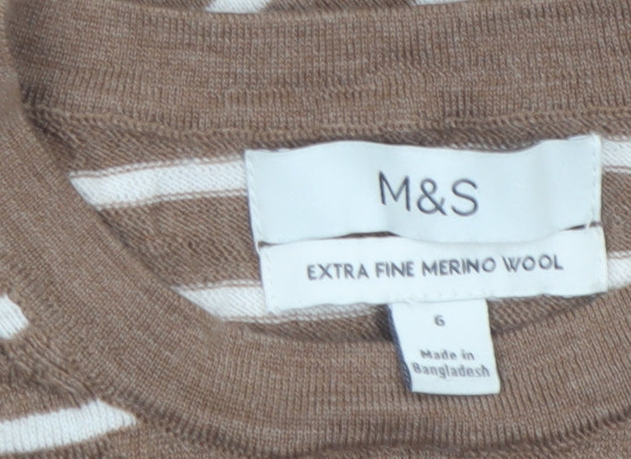 Marks and Spencer Women’s Brown Striped Merino Wool Jumper Size 6