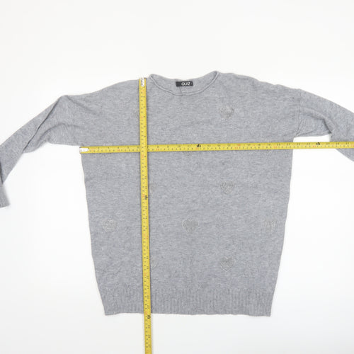 Quiz Women's Grey Beaded Crew Neck Long Sleeve Pullover Jumper Size S