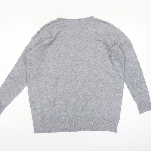 Quiz Women's Grey Beaded Crew Neck Long Sleeve Pullover Jumper Size S