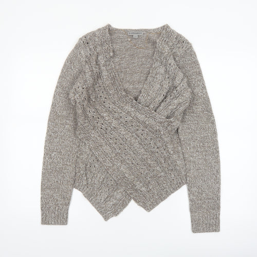 Warehouse One Women Grey Wrap Chunky-Knit Jumper Size M