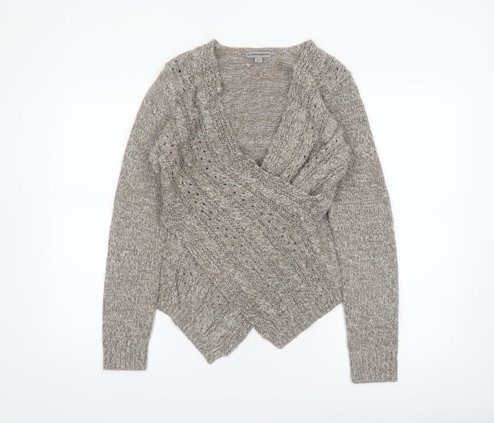 Warehouse One Women Grey Wrap Chunky-Knit Jumper Size M